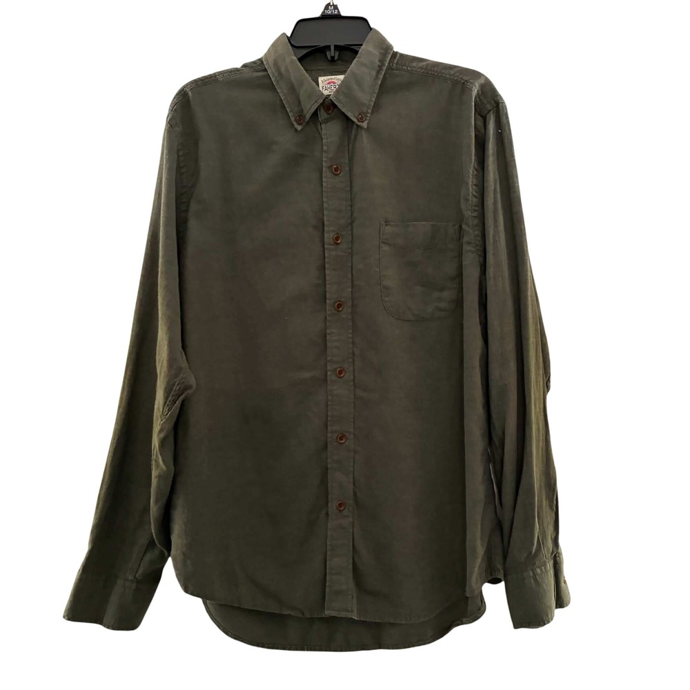 Faherty Button Down Shirt Mens L Olive Green Tencel Cotton Blend Casual Coastal